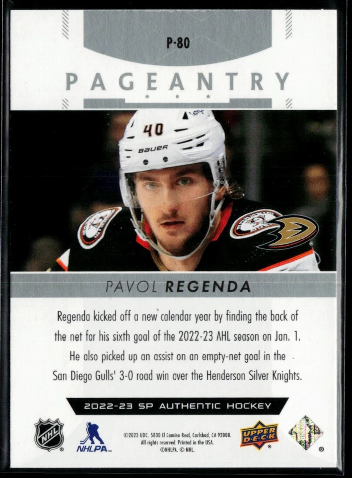 2022-23 SP Authentic Pageantry #P-80 Pavol Regenda - Image 2 of 2