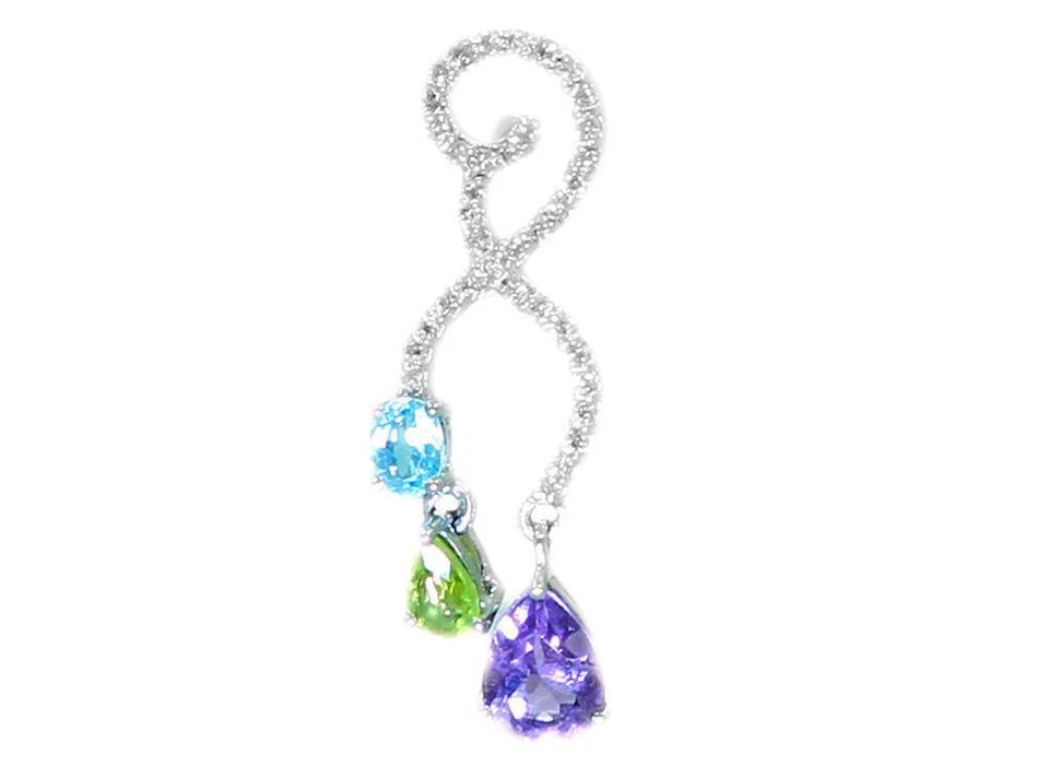 2.20ct Amatista,Peridoto,Aguamarina Y Diamante Pendientes En 14K Oro Blanco - Imagen 4 de 4