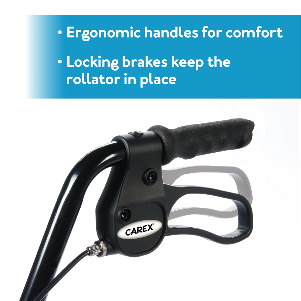 Steel Rollator Transport Walker with Padded Seat, 6" Wheels & Storage