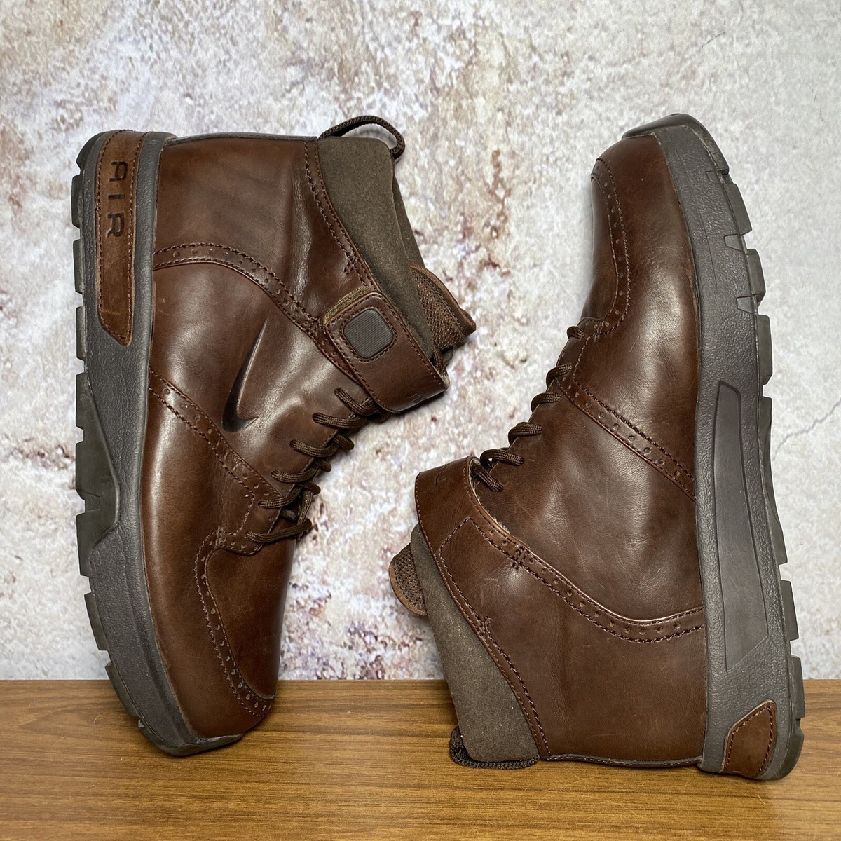 靴 NIKE AIR APPROACH US9 Nike Air Approach Boots Brown Leather Sneakers 311916 221