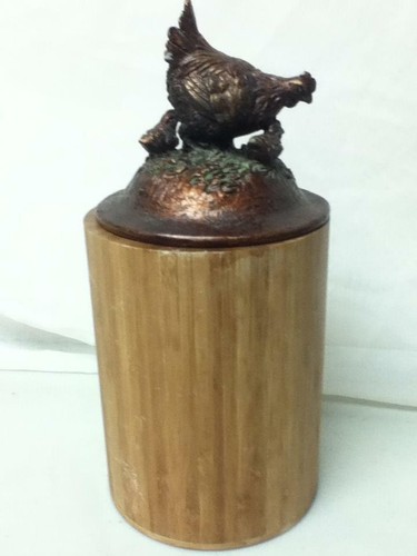 Handcrafted, Wooden Flour-Sugar Canister w/ Chicken Lid 11.5in T x 5.5in D - Picture 4 of 8