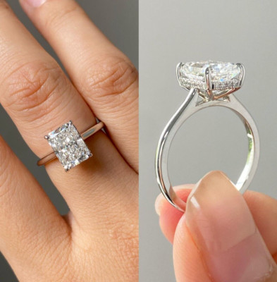 3.50CTW Radiant Cut Moissanite Hidden Halo Engagement Ring 14k White Gold Plated