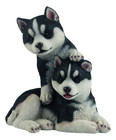 Husky Puppies Ornament Garden Statue Home Decor Resin Playing Huskies Dog 29cm