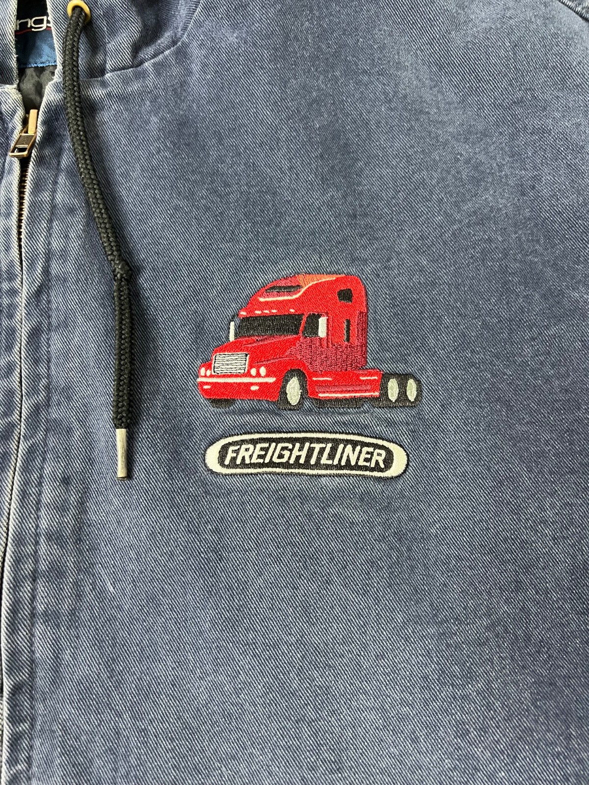 Swingster Vintage Freightliner Jacket Blue Denim Hooded USA Workwear Men's XL