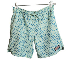 Vineyard Vines Boys Chappy Swim Shorts Sz S Mint Green Fish Elastic Drawstring