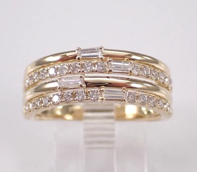 1.50Ct Round Cut Moissanite Multi Row Wedding Band Ring 14K Yellow Gold Plated