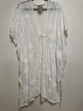 Johnny Was Palm Georgia Kimono O/S White Embroidered Single Tie Front EUC
