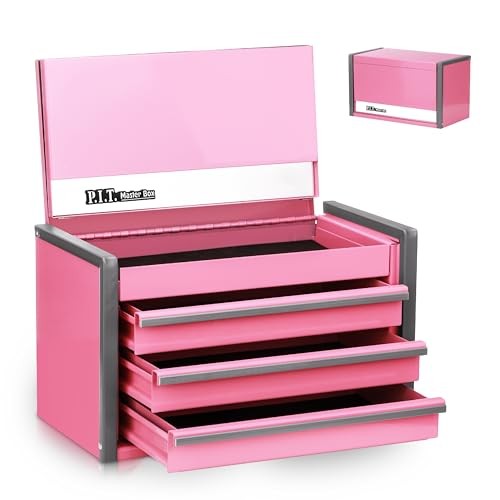 Mini Tool Box, Portable 3 Drawer Steel Stackable Tool Box with 3 drawer Pink - Picture 3 of 7