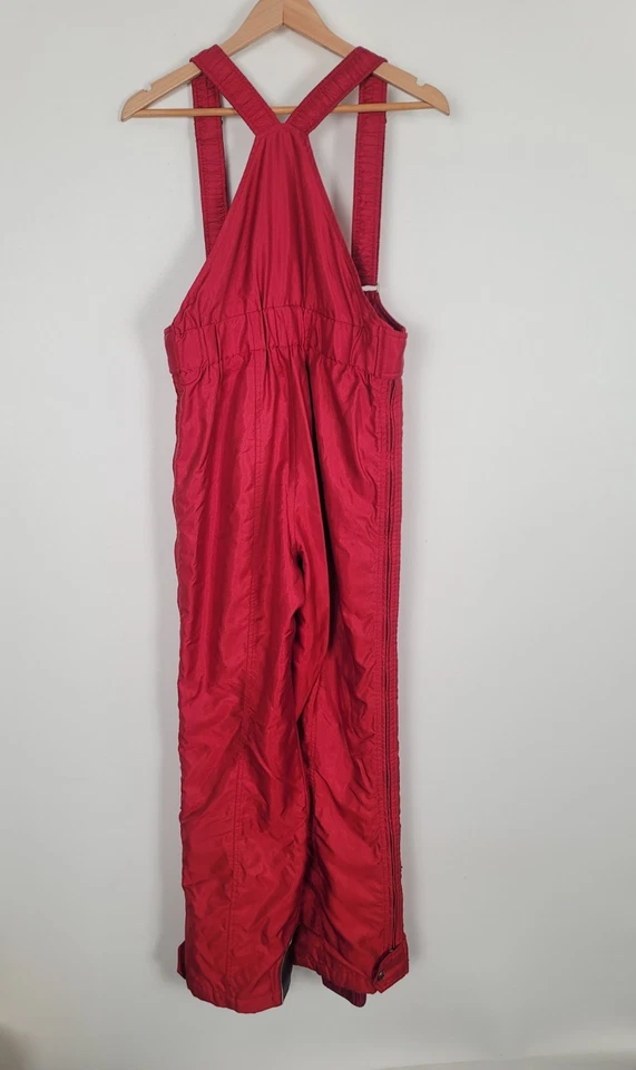 Mono de esquí Descente de una pieza babero de nieve rojo brillante cremallera vintage años 80 90 34 mediano Foto 3 de 4