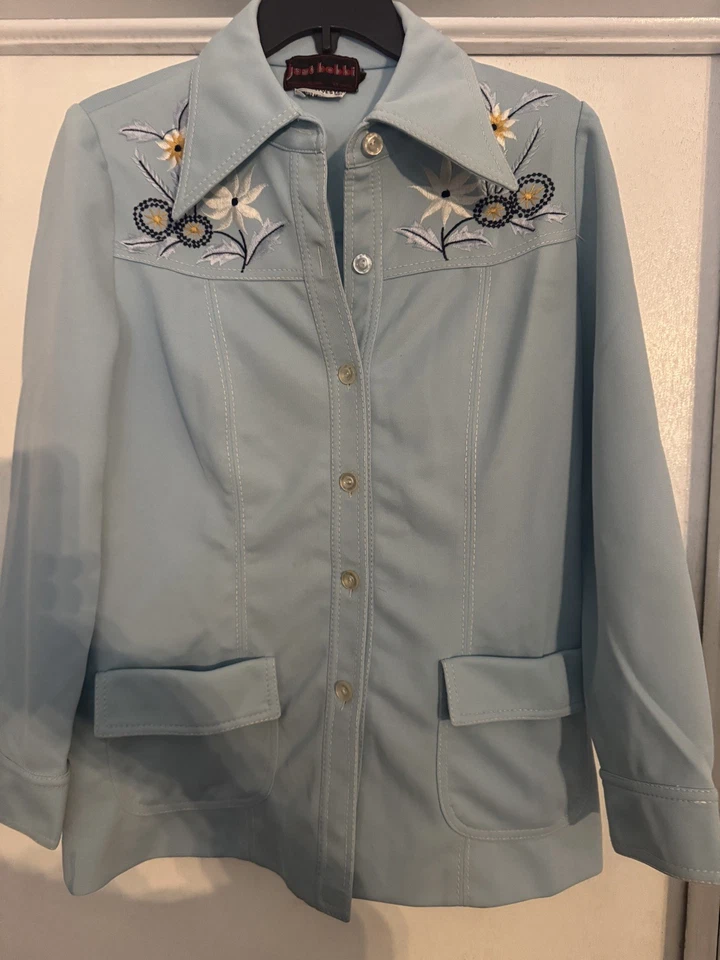 Pantalón Vintage Bobbie Brooks Azul Polvo Talla 12 Años 70 Cintura Alta Bordado Foto 4 de 4