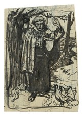 G. MAYR (1880-1916), Der Heilige Franz von Assisi, um 1900, Filzstift Moderne