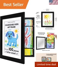Kids Artwork Frame Changeable Black - Magnetic Door Holds 100 Art Pieces - 8....