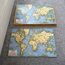 Victory Vintage 50’s Jigsaw Puzzle Pictorial Map of The World 125 Pieces Plywood