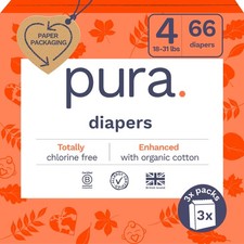 Size 4 Eco-Friendly Diapers 18-31lbs TCF Hypoallergenic, Soft Organic Cotton,...
