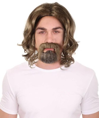 Dunkelbraun Big Lebowski Stil Perücke und Bart Kit Herren Kostüm Set UK