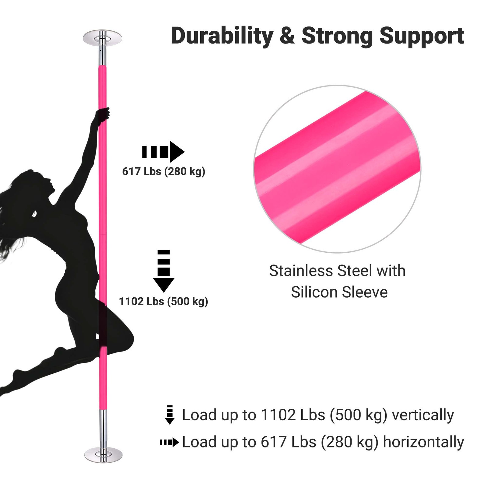 Yescom 3 Pack 9.25 Ft Silicone Spinning Static Dancing Pole for Studio Club Pink