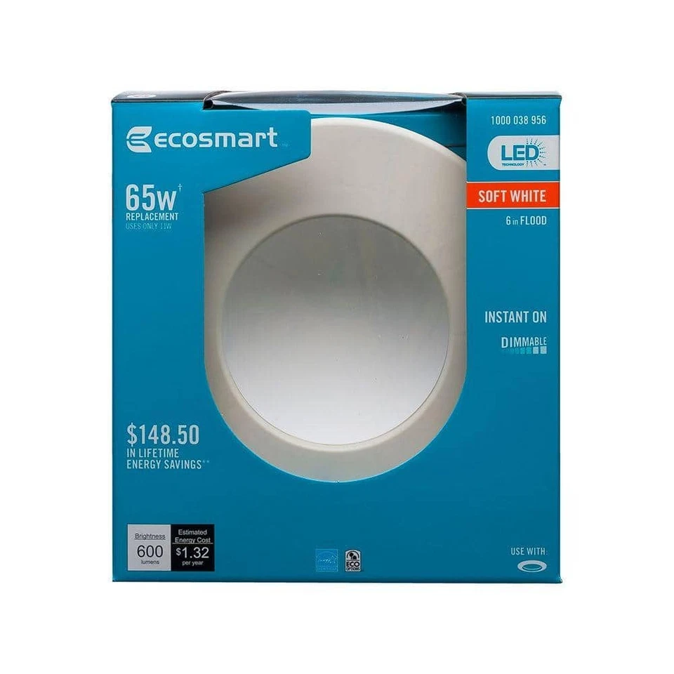 EcoSmart 65W Equivalent Soft White 2700K Dimmable LED Recessed Downlight Bulb - Image 2 of 4
