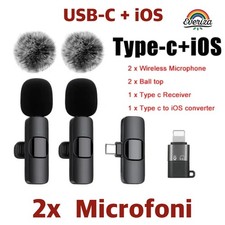 🎤 2x Microfono Wireless Senza Fili per Android / iPhone / iOS Usb-C Smartphone