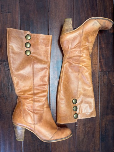 Jeffrey Campbell Tan Leather Knee High Boots Tall Heel Sz 39 US 8.5 9