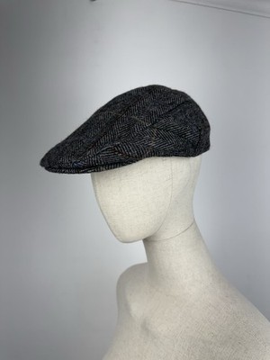Marks & Spencer Men s Herringbone Wool Flat Cap Grey Tweed Newsboy Hat Size L