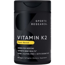 Vitamin K2 MK7 100mcg with Coconut Oil - 60 Veggie Softgels 2 Month Supply 