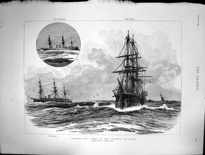 Alte 1890 Schiffe Kanalgeschwader H.M.S. Monarch Northumberland Wyllie Victorian