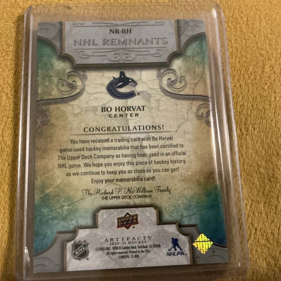 BO HORVAT 2020-21 UPPER DECK ARTIFACTS HOCKEY NHL REMNANTS GAME JERSEY SP #NR-BH - Image 2 of 2