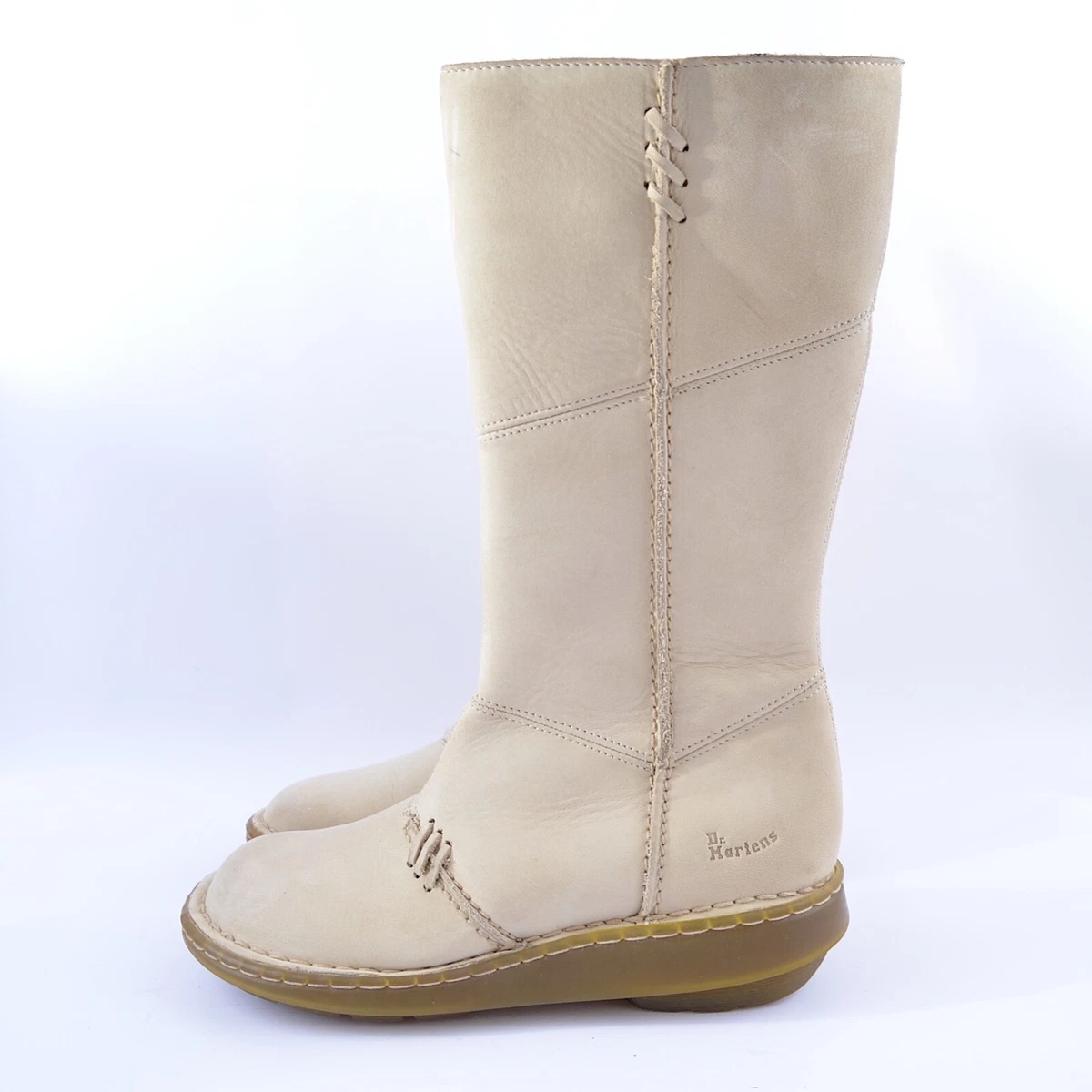 Dr.Martens Beige Leather Mid Calf Womens Biker Boots sz EUR 37 UK 4 US 6