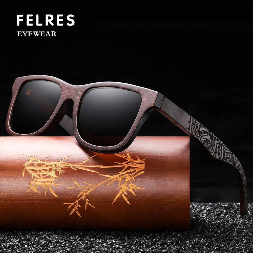 Bambus Holz Polarisiert Quadratisch Sonnenbrille Männer Frau Retro Brillen Neu