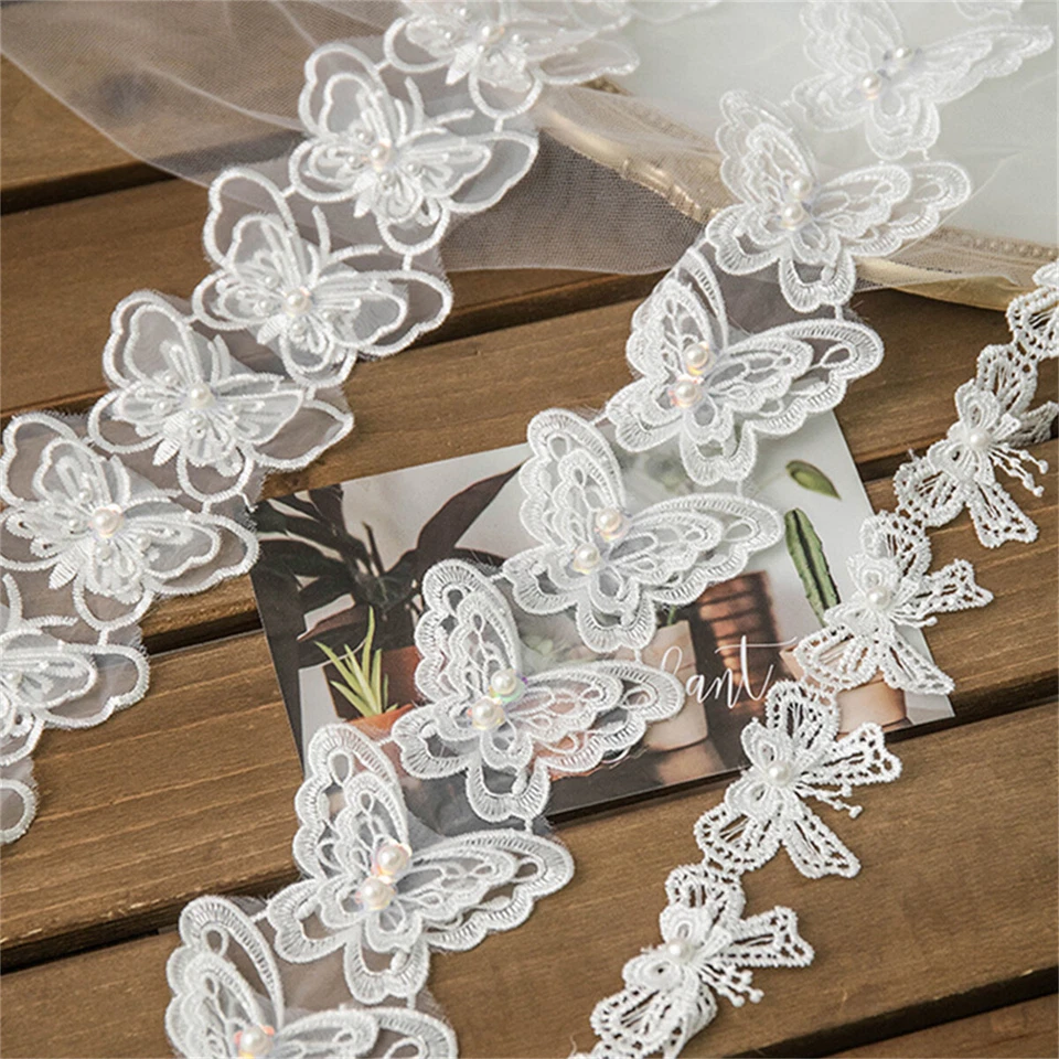 1 Yard Embroidered Lace Trim Butterfly Wedding Dress Garment Sewing Fringe DIY - Image 4 of 4