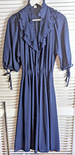 Vintage 90s Ruffle Dress Dark Blue IT 44 UK 10 Half Sleeve with Ties Party