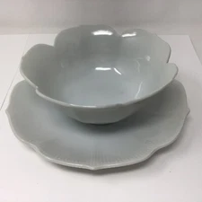 Set of 2 vintage 1960s white lotus bowls and plates / minimalist bowls / 4 piece