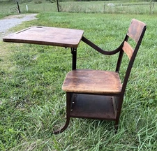 Vintage Antique Student Oak Wood School Chair & Attached Desk