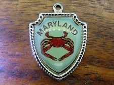 Vintage sterling silver MARYLAND STATE KING CRAB TRAVEL SHIELD charm 18-25
