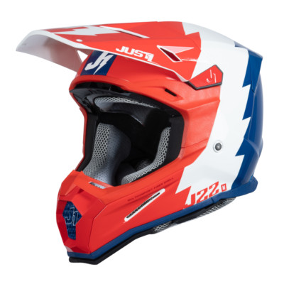 Just1 J22 Premiumhelm MX Revolt rot blau weiß glänzend ACU gold zugelassen