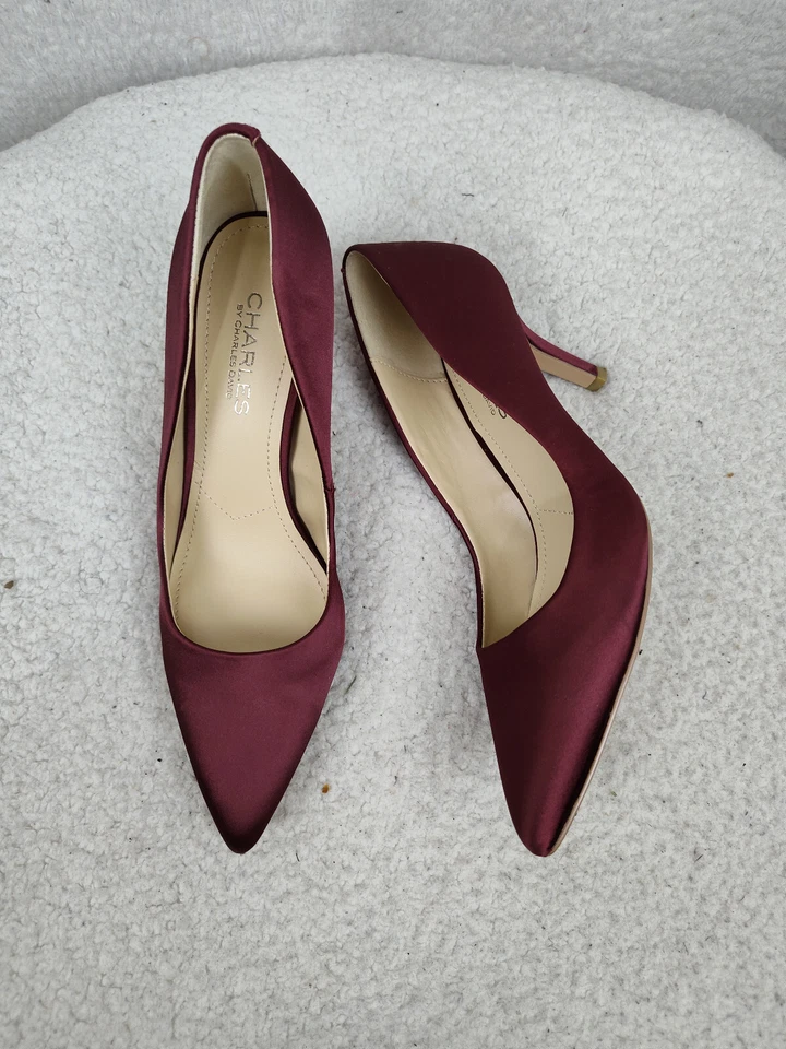 Tacones de mujer Charles by Charles David 6M rojo satinado sin cordones cómodos punta en punta Foto 4 de 4