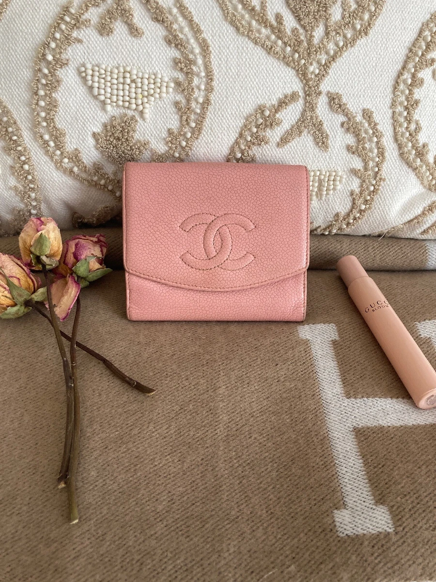 AUTHENTIC CHANEL CC PINK CAVIAR LEATHER MONEY COIN CARD WALLET USED CHIC!!!