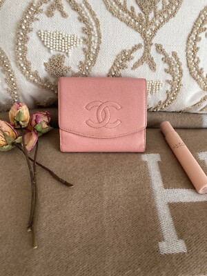 AUTHENTIC CHANEL CC PINK CAVIAR LEATHER MONEY COIN CARD WALLET