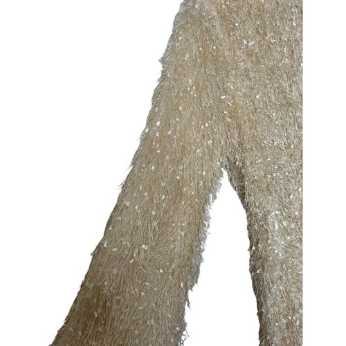 12th Tribe Let's Boogie Cream Fringe Mini Dress Medium Blemish Lined Holiday - Picture 3 of 7