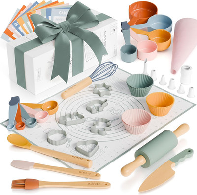 Wooden Baking Set for Kids - a Complete Set of Real Kitchen Utensils Gives Toddl