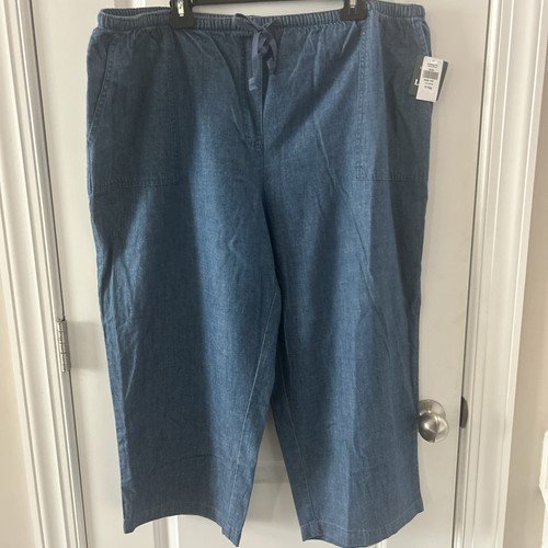 LL Bean Sunwashed Cropped Wide Leg Denim Pants Elastic Waist Women’s Plus Sz 1X