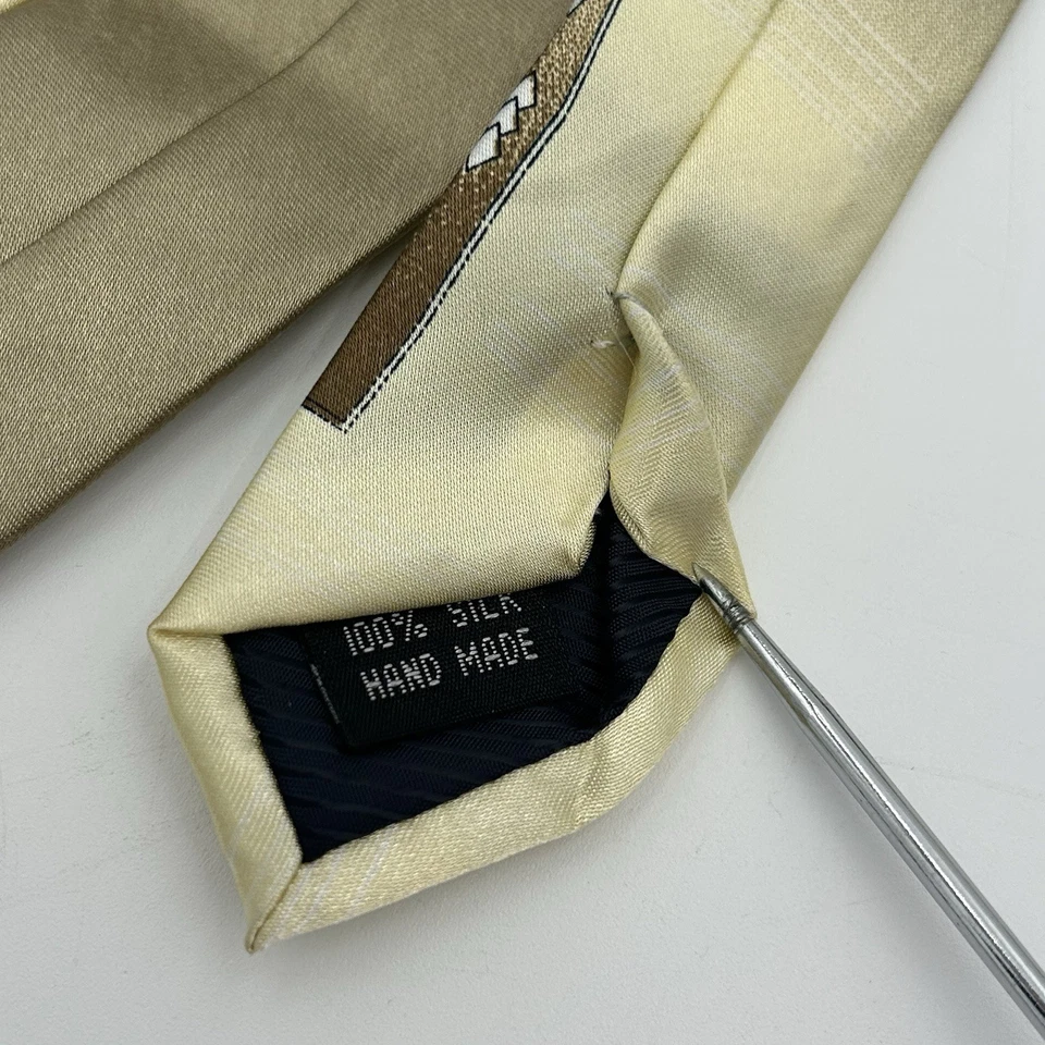 Corbata vintage 100 % hecha a mano de seda por D.BERITE dorada marrón arte geométrico corbata Foto 4 de 4