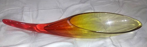 Vintage MCM Blenko Glass Cornucopia Horn In Amber/ Tangerine 21.25”