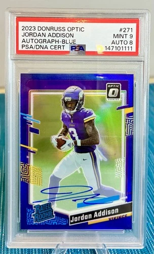 2023 Panini Donruss Optic - Rated Rookie RPS Jordan Addison #271 Blue Prizm auto