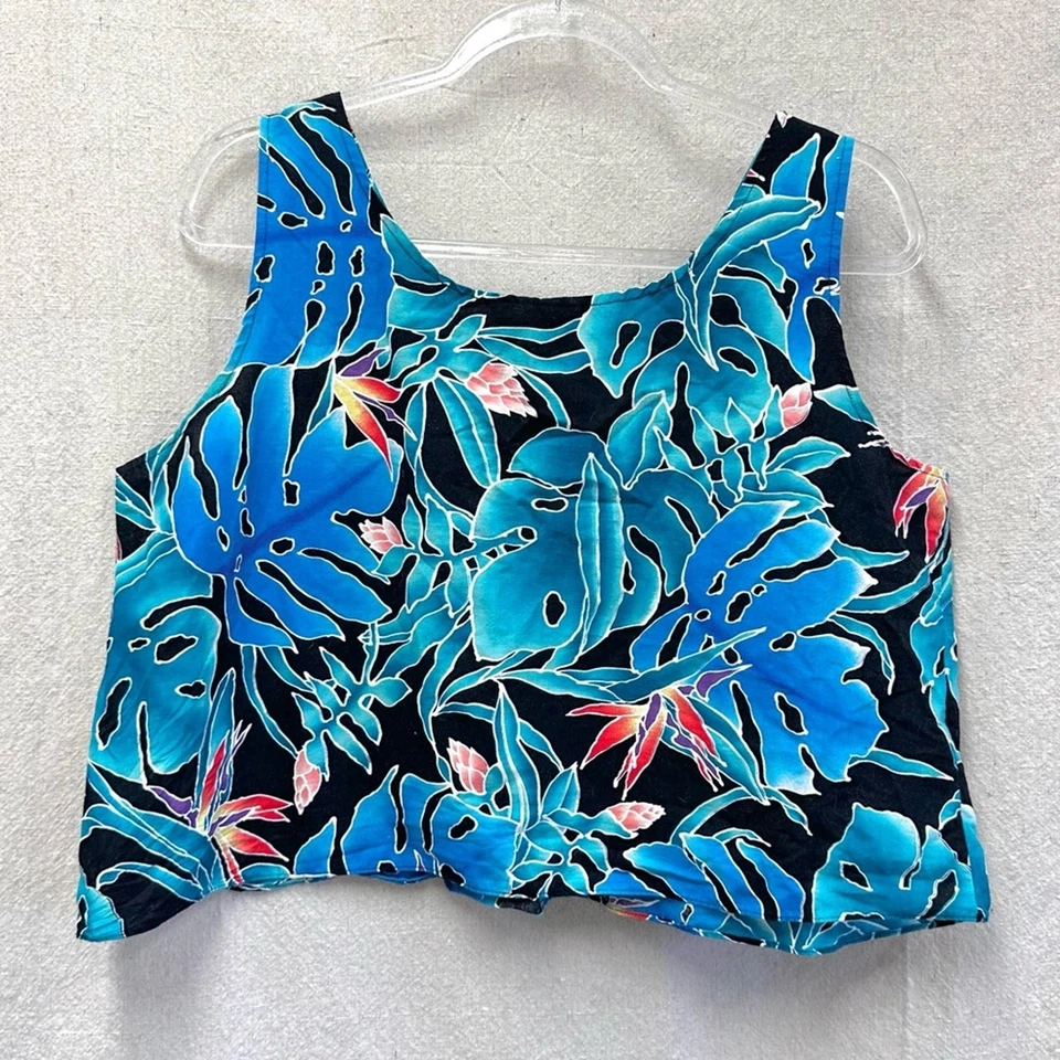Top cuadrado Hilo Hattie vintage crop sin mangas talla XL estampado tropical 100 % algodón Foto 4 de 4