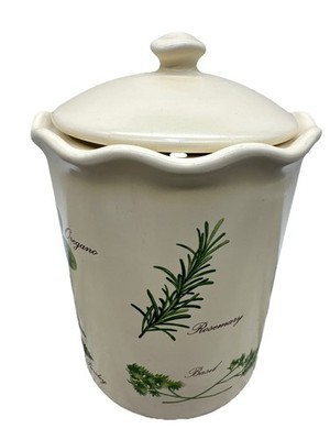 Green Herb Canister with Lid 7 x6 x6  Rubber Seal. Sage, Basil, Parsley, Thyme
