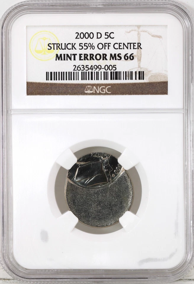 2000-D Jefferson Nickel NGC MS 66 Struck 55% Off Center - Image 3 of 4