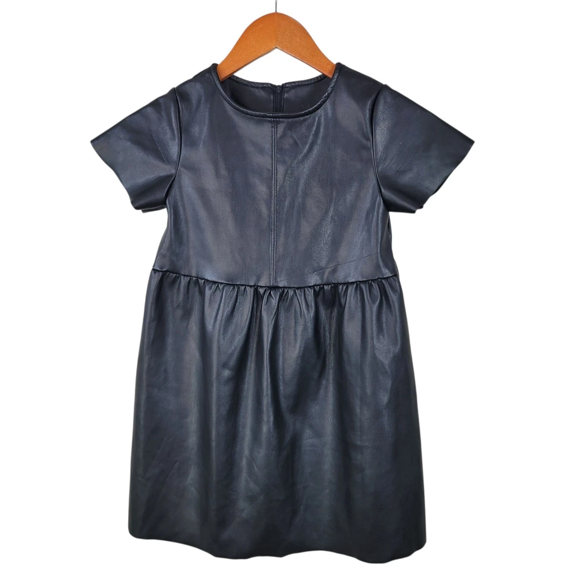pu leather dress kids Mini Faux Leather Dress Set - Black