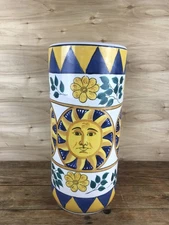 Vintage Sun Ceramic Umbrella Stand Colorful Unique Pottery 18" x 8"