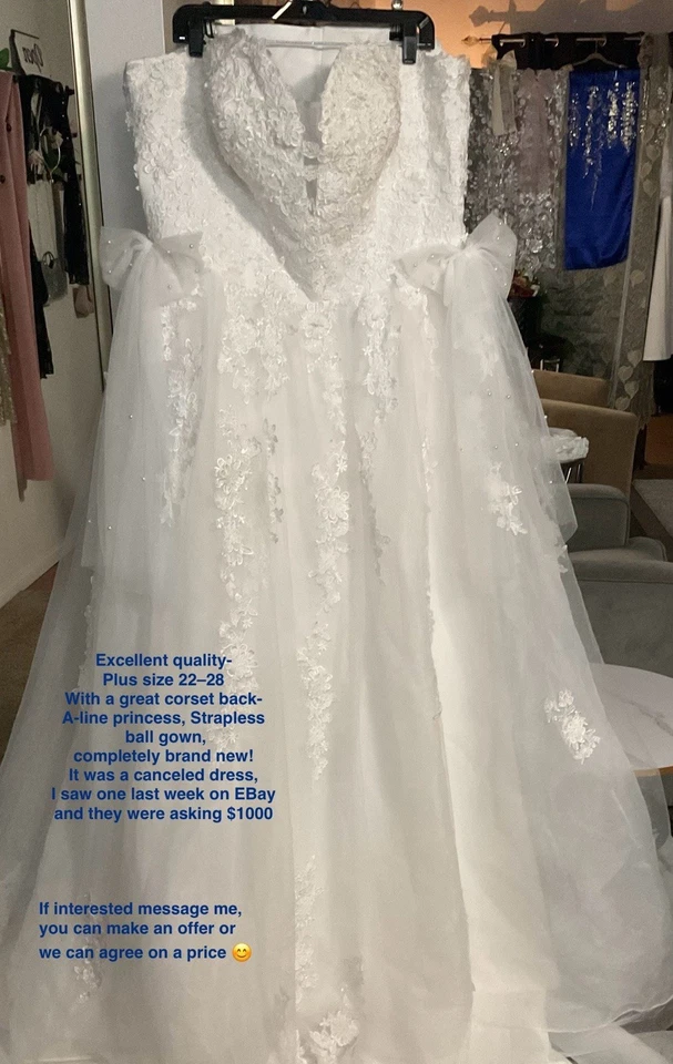 Talla grande, excelente calidad, hermoso vestido de novia nuevo corsé trasero. Foto 2 de 4